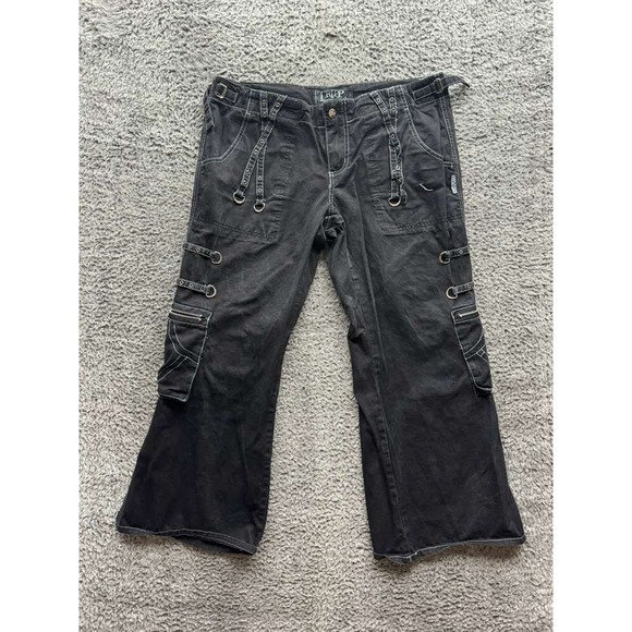 Y2K Tripp NYC Daang Goodman Low Rise Gothic Cargo Flare Pants Black Mens Size 15